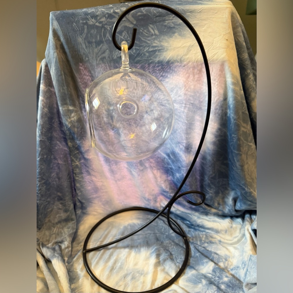 Elegant Glass Hanging Terrarium with Black Stand - Picture 3 of 5